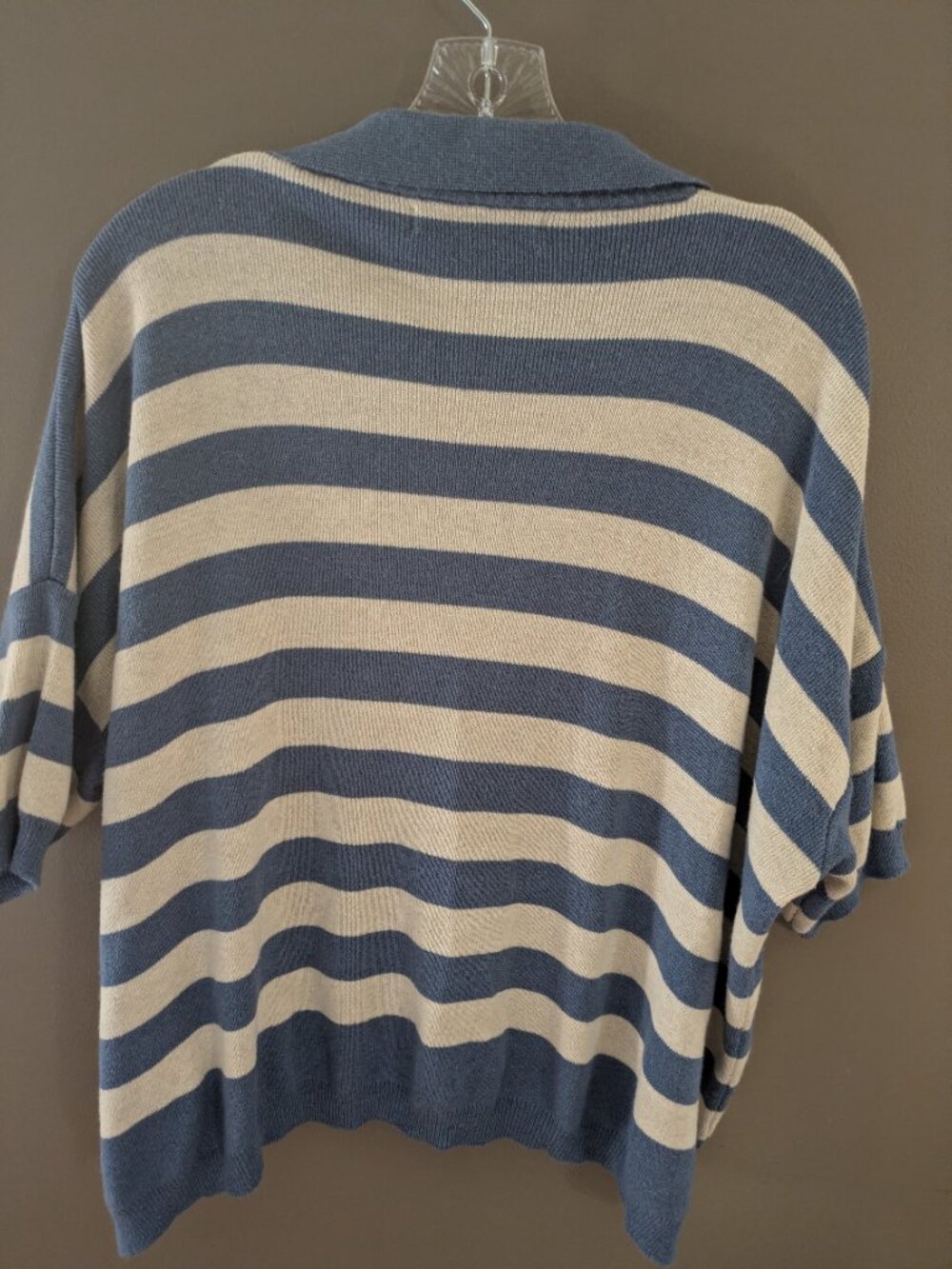 mersea by voyageur woman short sleeve knit sweater cream blue stripes L #868 - Picture 6 of 7